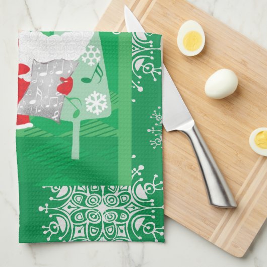 Kerstmis, zingende en dansende kerstman theedoek (Quarter Fold)