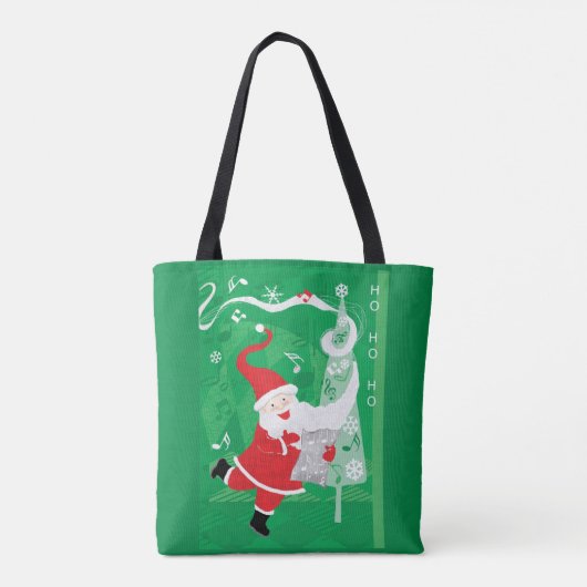 Kerstmis, zingende en dansende kerstman tote bag (Achterkant)