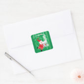 Kerstmis, zingende en dansende kerstman vierkante sticker (Envelop)