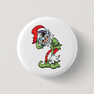 Kerstmis Zombie Elf Met Kwaad Glimlach Ronde Button 3,2 Cm