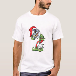 Kerstmis Zombie Elf Met Kwaad Glimlach T-shirt