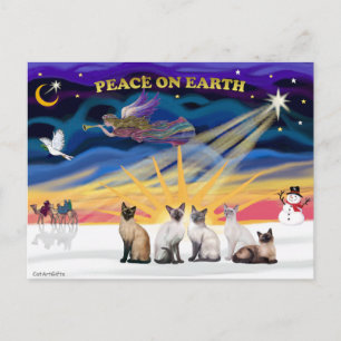 Kerstmis zonsopgang - 5 Siamese katten Feestdagenkaart