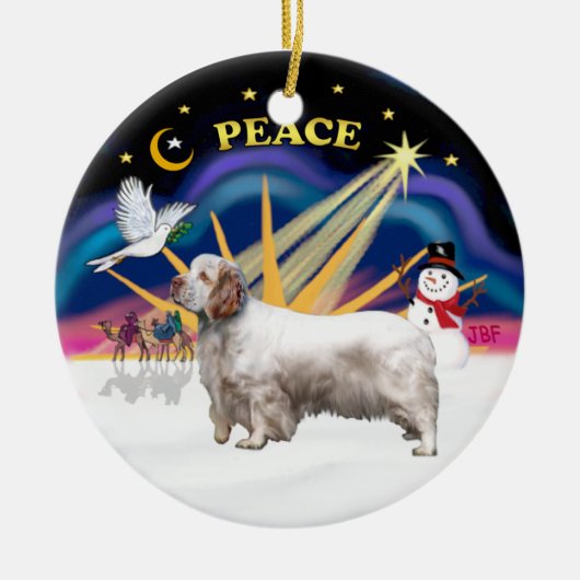 Kerstmis zonsopgang - Clumber Spaniel Keramisch Ornament (Voorkant)