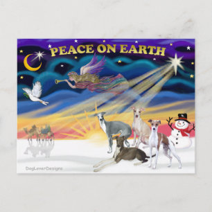 Kerstmis zonsopgang - Vier Italiaanse Greyhounds Feestdagenkaart