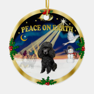 Kerstmis Zonsopgang - Zwarte Toy Poodle Keramisch Ornament