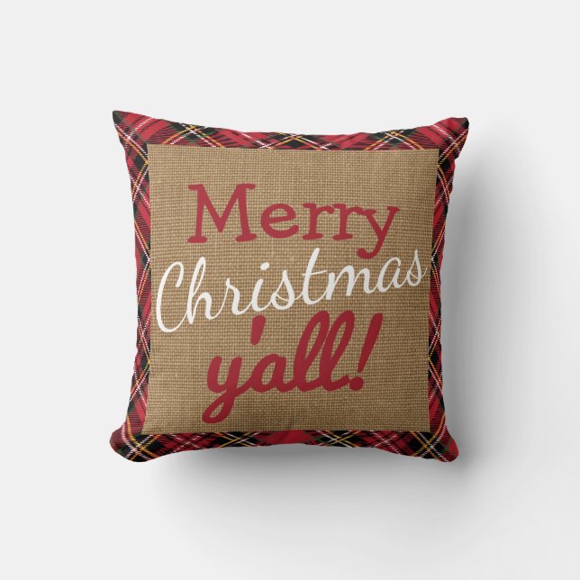Kerstmis Zuid-Y'All Pset Burlap Pillow Kussen (Voorkant)