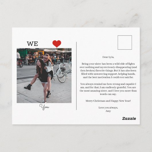 Kerstmis Zusters Liefde Briefkaart (Achterkant)