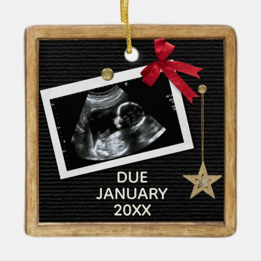 Kerstmis Zwangerschap Aankondiging Peg Letter Boar Keramisch Ornament (Voorkant)