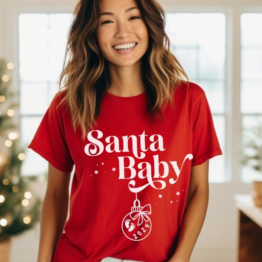 Kerstmis Zwangerschap Aankondiging Santa Baby T-shirt
