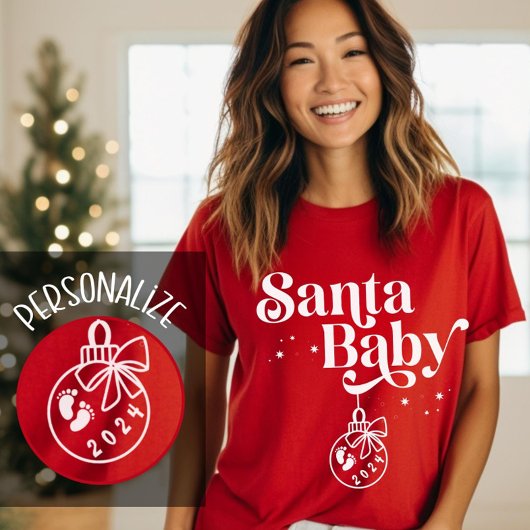 Kerstmis Zwangerschap Aankondiging Santa Baby T-shirt