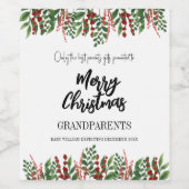 Kerstmis Zwangerschap Baby Aankondiging Grootouder Wijn Etiket (Enkel label)