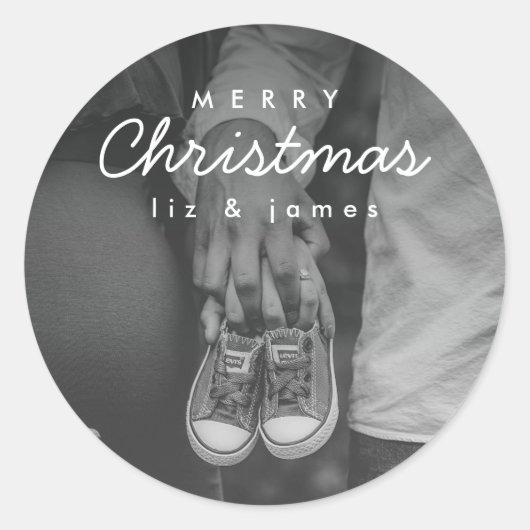 Kerstmis Zwangerschapsaankondiging Ronde Sticker (Voorkant)