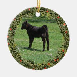 Kerstmis Zwart Angus Kalf Keramisch Ornament