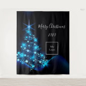 Kerstmis zwart blauw modern logo bedrijf wandkleed (Voorkant)