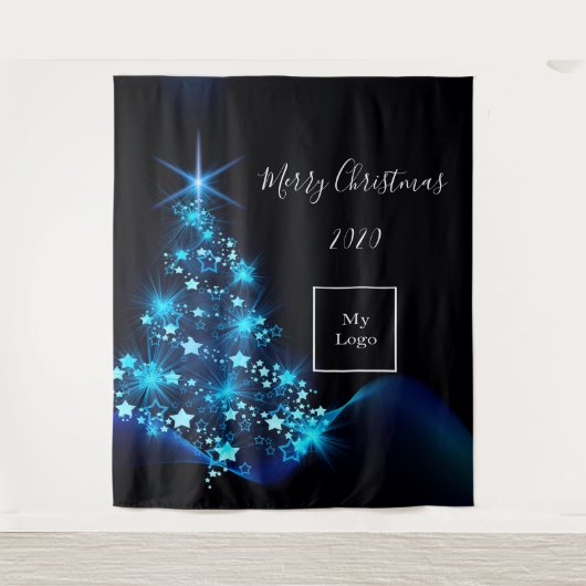 Kerstmis zwart blauw modern logo bedrijf wandkleed (Voorkant)