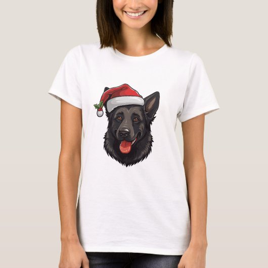 Kerstmis Zwart Duits Herder T-shirt (Voorkant)