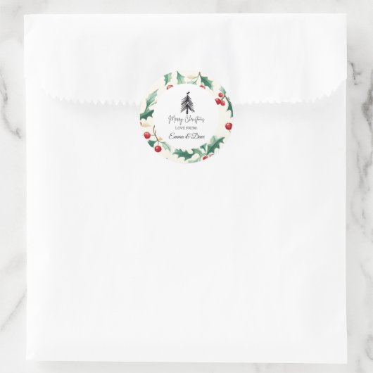 Kerstmis Zwart en bloem Ronde Sticker (Tas)