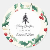 Kerstmis Zwart en bloem Ronde Sticker (Voorkant)