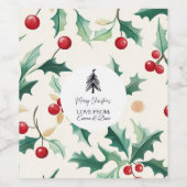 Kerstmis Zwart en bloem Wijn Etiket (Enkel label)
