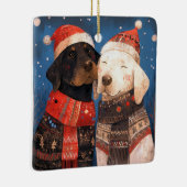 Kerstmis zwart en geel lab vrienden hond keramisch ornament (Rechts)