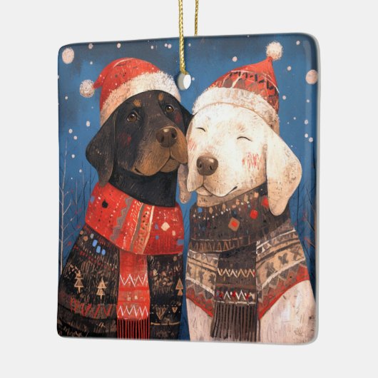 Kerstmis zwart en geel lab vrienden hond keramisch ornament (Links)