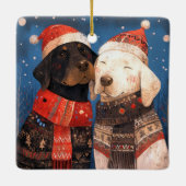 Kerstmis zwart en geel lab vrienden hond keramisch ornament (Achterkant)