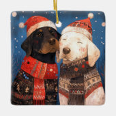 Kerstmis zwart en geel lab vrienden hond keramisch ornament (Voorkant)