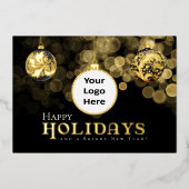 Kerstmis Zwart en Goud Bedrijfs Vrolijke Feestdage Folie Feestdagenkaart (Voorkant)