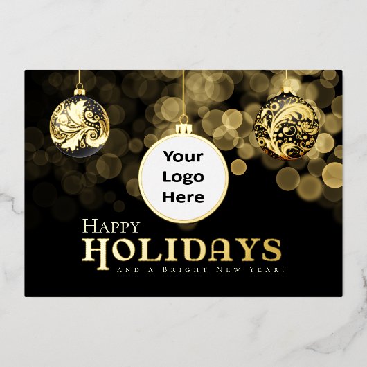 Kerstmis Zwart en Goud Bedrijfs Vrolijke Feestdage Folie Feestdagenkaart (Voorkant)