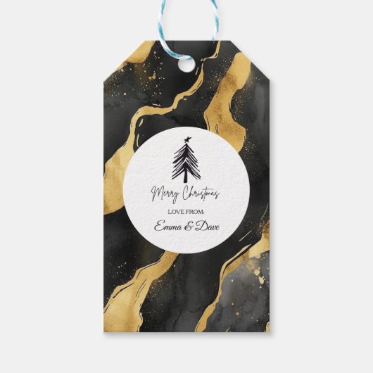 Kerstmis Zwart en Goud Cadeaulabel (Voorkant)