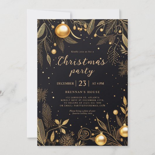 Kerstmis zwart en goud feestdag kaart (Voorkant)