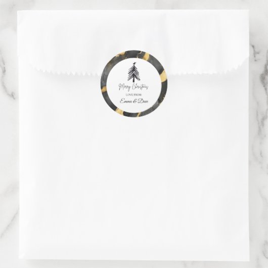 Kerstmis Zwart en Goud Ronde Sticker (Tas)