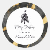 Kerstmis Zwart en Goud Ronde Sticker (Voorkant)
