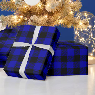 Kerstmis Zwart en Koninklijk Blauw Buffalo Rut Cadeaupapier