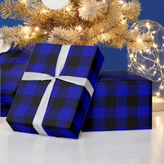 Kerstmis Zwart en Koninklijk Blauw Buffalo Rut Cadeaupapier
