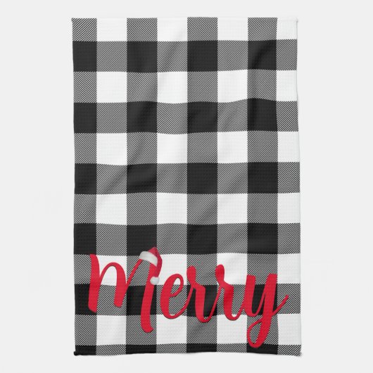 Kerstmis Zwart en Wit Buffalo Plaid Theedoek (Verticaal)