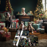 Kerstmis Zwart en Wit Pitbull Pups Cadeaupapier<br><div class="desc">Zwart-wit Pitbull puppies op een donkergroene achtergrond met cadeaus,  twinkle lichten en bubbels,  geweldige papier om uw geschenken in dit jaar in te pakken,  een must have voor pitbull families of hondenliefhebbers - - A © WhimsicalArtwork™ origineel -</div>