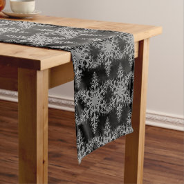 Kerstmis Zwart en Zilver Sneeuwvlok Tafelloper