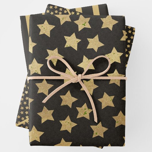 Kerstmis Zwart & Goud 3 Inpakpapier Vel