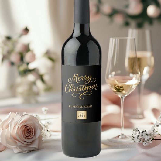 Kerstmis zwart goud bedrijf logo wijn etiket
