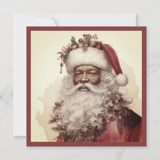 Kerstmis Zwart Kerstman - Rococo Rood & Groen Feestdagenkaart (Voorkant)