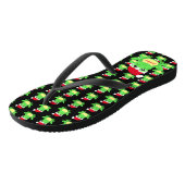 Kerstmis Zwart Kikker Santa Hoed Patroon Naam Teenslippers (Schuin)