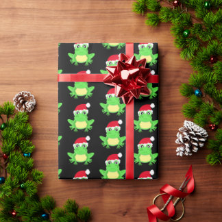 Kerstmis Zwart Kikker Santa Hoed Patroon Nieuwighe Cadeaupapier