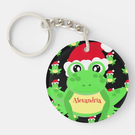Kerstmis Zwart Kikker Santa Hoed Patroon Nieuwighe Sleutelhanger (Voorkant)