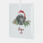 Kerstmis Zwart Labrador Glas Ornament (Voorkant links)