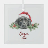 Kerstmis Zwart Labrador Glas Ornament (Voorkant)