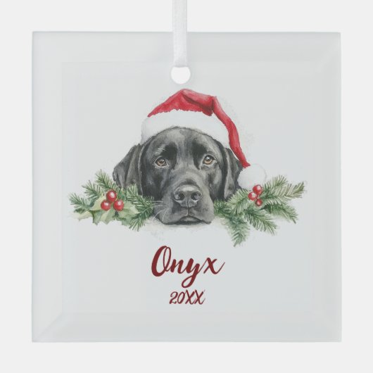 Kerstmis Zwart Labrador Glas Ornament (Voorkant)