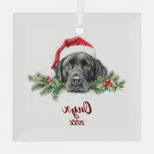 Kerstmis Zwart Labrador Glas Ornament (Achterkant)