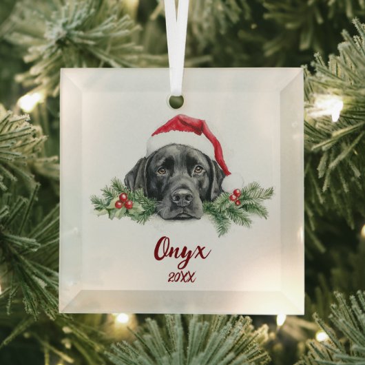 Kerstmis Zwart Labrador Glas Ornament (Insitu)