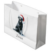 Kerstmis Zwart Labrador Hond in Santa Hat Gift Bag Groot Cadeauzakje (Voorkant Gekanteld)